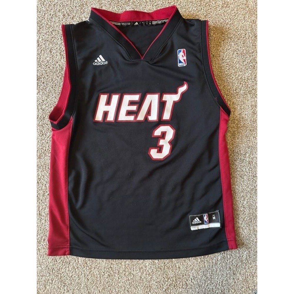 Adidas NBA Miami Heat Dwyane Wade 3 Youth Jersey Black Red Size Medium 10-12